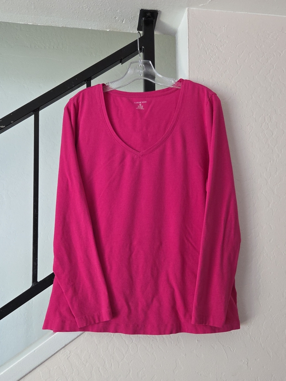 Lands' End Long Sleeve V-Neck Top - Hot Pink Size 0x